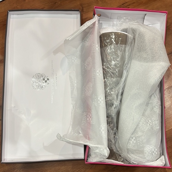 NIB Vince Camuto Shassa Taupe Suede Open Toe, Over-The-Knee Heeled Boots - Picture 14 of 15